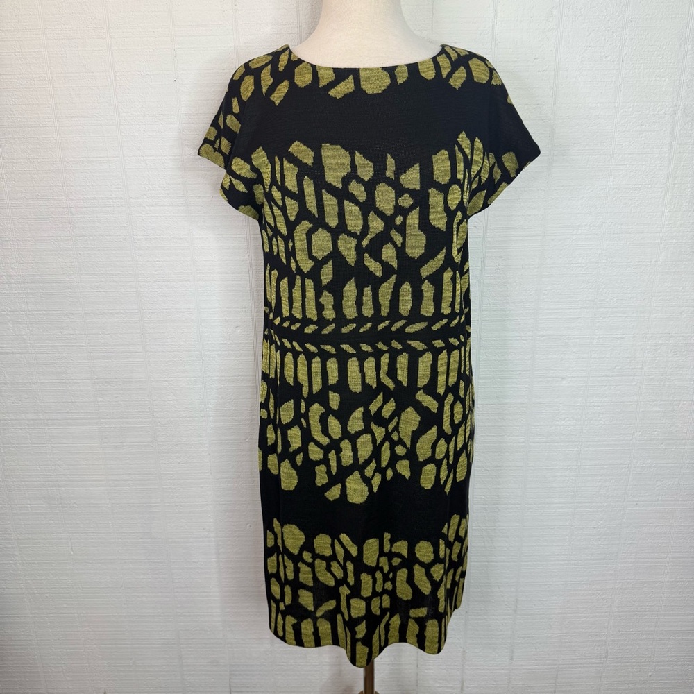 Misook Toula Petite Cap-Sleeve Graphic Jacquard Sheath Dress Size Small